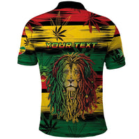 Personalised Rastafarian Lion Polo Shirt Cannabis Leaf Pattern - Wonder Print Shop