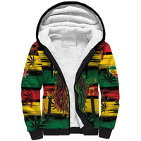 Personalised Rastafarian Lion Sherpa Hoodie Cannabis Leaf Pattern - Wonder Print Shop