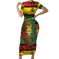 Personalised Rastafarian Lion Short Sleeve Bodycon Dress Cannabis Leaf Pattern - Wonder Print Shop