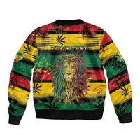 Personalised Rastafarian Lion Sleeve Zip Bomber Jacket Cannabis Leaf Pattern - Wonder Print Shop