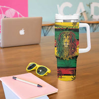 Personalised Rastafarian Lion Tumbler With Handle Cannabis Leaf Pattern - Wonder Print Shop