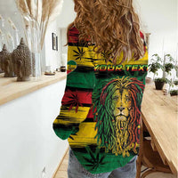 Personalised Rastafarian Lion Women Casual Shirt Cannabis Leaf Pattern - Wonder Print Shop