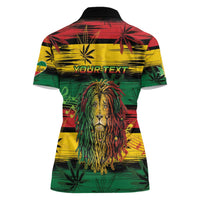 Personalised Rastafarian Lion Women Polo Shirt Cannabis Leaf Pattern - Wonder Print Shop