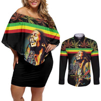 Happy Birthday Legend Bob Couples Matching Off Shoulder Short Dress and Long Sleeve Button Shirt Thank You For The Memories - Wonder Print Shop