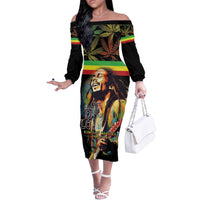 Happy Birthday Legend Bob Off The Shoulder Long Sleeve Dress Thank You For The Memories - Wonder Print Shop