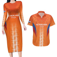 Custom Netherlands Football Couples Matching Long Sleeve Bodycon Dress and Hawaiian Shirt Go Champions Oranje - Wonder Print Shop