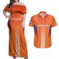 Custom Netherlands Football Couples Matching Off Shoulder Maxi Dress and Hawaiian Shirt Go Champions Oranje - Wonder Print Shop