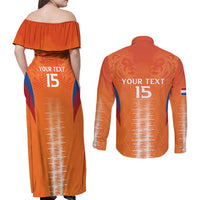 Custom Netherlands Football Couples Matching Off Shoulder Maxi Dress and Long Sleeve Button Shirt Go Champions Oranje - Wonder Print Shop