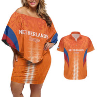 Custom Netherlands Football Couples Matching Off Shoulder Short Dress and Hawaiian Shirt Go Champions Oranje - Wonder Print Shop