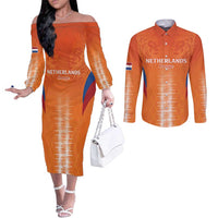 Custom Netherlands Football Couples Matching Off The Shoulder Long Sleeve Dress and Long Sleeve Button Shirt Go Champions Oranje - Wonder Print Shop