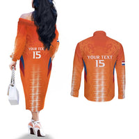 Custom Netherlands Football Couples Matching Off The Shoulder Long Sleeve Dress and Long Sleeve Button Shirt Go Champions Oranje - Wonder Print Shop