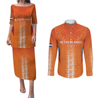 Custom Netherlands Football Couples Matching Puletasi and Long Sleeve Button Shirt Go Champions Oranje - Wonder Print Shop