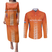 Custom Netherlands Football Couples Matching Puletasi and Long Sleeve Button Shirt Go Champions Oranje - Wonder Print Shop