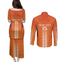 Custom Netherlands Football Couples Matching Puletasi and Long Sleeve Button Shirt Go Champions Oranje - Wonder Print Shop
