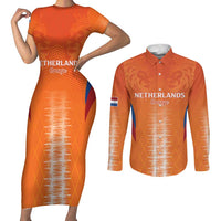 Custom Netherlands Football Couples Matching Short Sleeve Bodycon Dress and Long Sleeve Button Shirt Go Champions Oranje - Wonder Print Shop