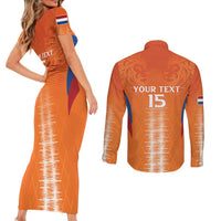 Custom Netherlands Football Couples Matching Short Sleeve Bodycon Dress and Long Sleeve Button Shirt Go Champions Oranje - Wonder Print Shop