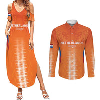 Custom Netherlands Football Couples Matching Summer Maxi Dress and Long Sleeve Button Shirt Go Champions Oranje - Wonder Print Shop