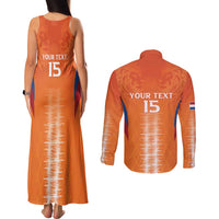 Custom Netherlands Football Couples Matching Tank Maxi Dress and Long Sleeve Button Shirt Go Champions Oranje - Wonder Print Shop