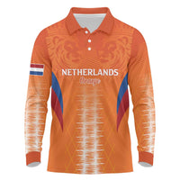 Custom Netherlands Football Long Sleeve Polo Shirt Go Champions Oranje - Wonder Print Shop