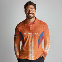 Custom Netherlands Football Long Sleeve Polo Shirt Go Champions Oranje - Wonder Print Shop