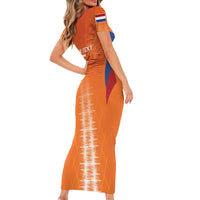 Custom Netherlands Football Short Sleeve Bodycon Dress Go Champions Oranje - Wonder Print Shop