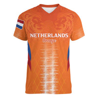 Custom Netherlands Football Women V-Neck T-Shirt Go Champions Oranje - Wonder Print Shop