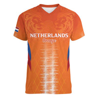 Custom Netherlands Football Women V-Neck T-Shirt Go Champions Oranje - Wonder Print Shop