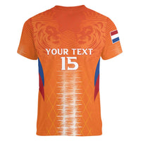 Custom Netherlands Football Women V-Neck T-Shirt Go Champions Oranje - Wonder Print Shop