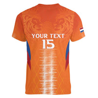 Custom Netherlands Football Women V-Neck T-Shirt Go Champions Oranje - Wonder Print Shop