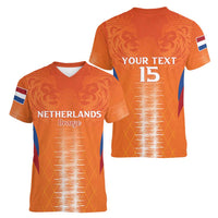 Custom Netherlands Football Women V-Neck T-Shirt Go Champions Oranje - Wonder Print Shop