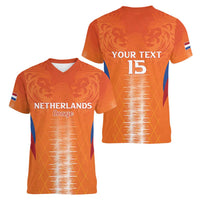 Custom Netherlands Football Women V-Neck T-Shirt Go Champions Oranje - Wonder Print Shop