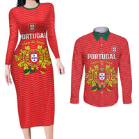 Custom Portugal Football 2026 Couples Matching Long Sleeve Bodycon Dress and Long Sleeve Button Shirt Team of the Quincunxes - Wonder Print Shop