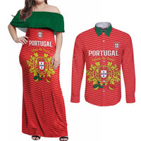 Custom Portugal Football 2026 Couples Matching Off Shoulder Maxi Dress and Long Sleeve Button Shirt Team of the Quincunxes - Wonder Print Shop