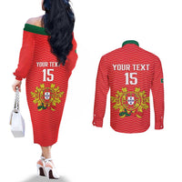 Custom Portugal Football 2026 Couples Matching Off The Shoulder Long Sleeve Dress and Long Sleeve Button Shirt Team of the Quincunxes - Wonder Print Shop