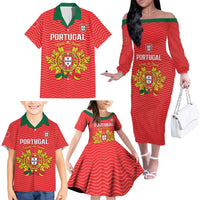 Custom Portugal Football 2026 Family Matching Off The Shoulder Long Sleeve Dress and Hawaiian Shirt Team of the Quincunxes - Wonder Print Shop