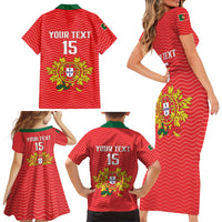 Custom Portugal Football 2026 Family Matching Short Sleeve Bodycon Dress and Hawaiian Shirt Team of the Quincunxes - Wonder Print Shop