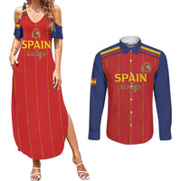 Custom Spain Football 2026 Couples Matching Summer Maxi Dress and Long Sleeve Button Shirt Go Champions La Roja - Wonder Print Shop