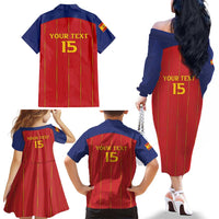 Custom Spain Football 2026 Family Matching Off The Shoulder Long Sleeve Dress and Hawaiian Shirt Go Champions La Roja - Wonder Print Shop