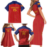 Custom Spain Football 2026 Family Matching Short Sleeve Bodycon Dress and Hawaiian Shirt Go Champions La Roja - Wonder Print Shop