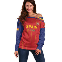 Custom Spain Football 2026 Off Shoulder Sweater Go Champions La Roja - Wonder Print Shop