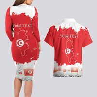 Personalised Tunisia Independence Day Couples Matching Long Sleeve Bodycon Dress and Hawaiian Shirt 69th Anniversary - Flag Map