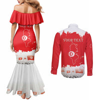Personalised Tunisia Independence Day Couples Matching Mermaid Dress and Long Sleeve Button Shirt 69th Anniversary - Flag Map
