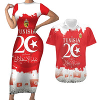 Personalised Tunisia Independence Day Couples Matching Short Sleeve Bodycon Dress and Hawaiian Shirt 69th Anniversary - Flag Map