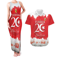 Personalised Tunisia Independence Day Couples Matching Tank Maxi Dress and Hawaiian Shirt 69th Anniversary - Flag Map