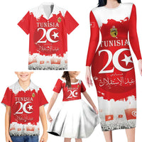 Personalised Tunisia Independence Day Family Matching Long Sleeve Bodycon Dress and Hawaiian Shirt 69th Anniversary - Flag Map