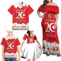 Personalised Tunisia Independence Day Family Matching Off Shoulder Maxi Dress and Hawaiian Shirt 69th Anniversary - Flag Map