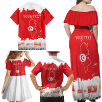 Personalised Tunisia Independence Day Family Matching Off Shoulder Maxi Dress and Hawaiian Shirt 69th Anniversary - Flag Map