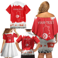 Personalised Tunisia Independence Day Family Matching Off Shoulder Short Dress and Hawaiian Shirt 69th Anniversary - Flag Map