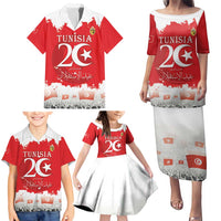 Personalised Tunisia Independence Day Family Matching Puletasi and Hawaiian Shirt 69th Anniversary - Flag Map