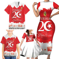 Personalised Tunisia Independence Day Family Matching Short Sleeve Bodycon Dress and Hawaiian Shirt 69th Anniversary - Flag Map